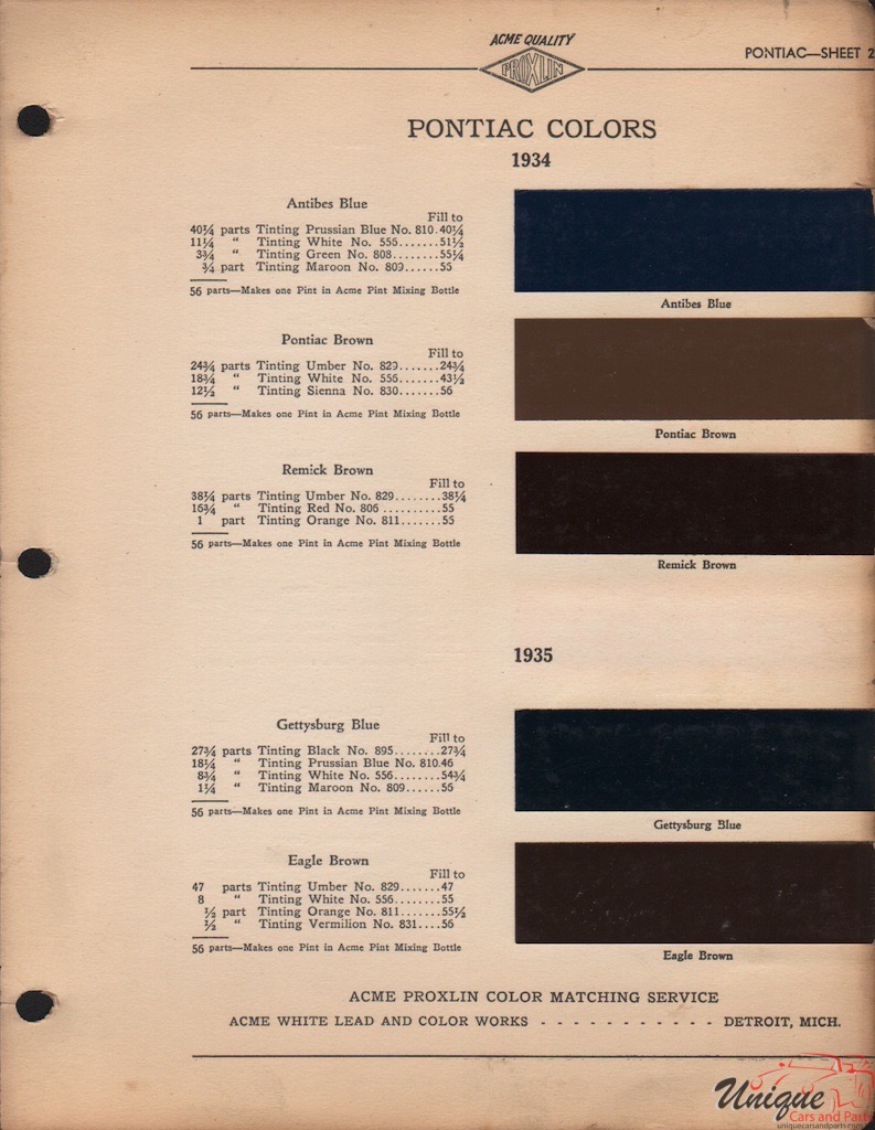 1935 Pontiac Paint Charts Acme 1